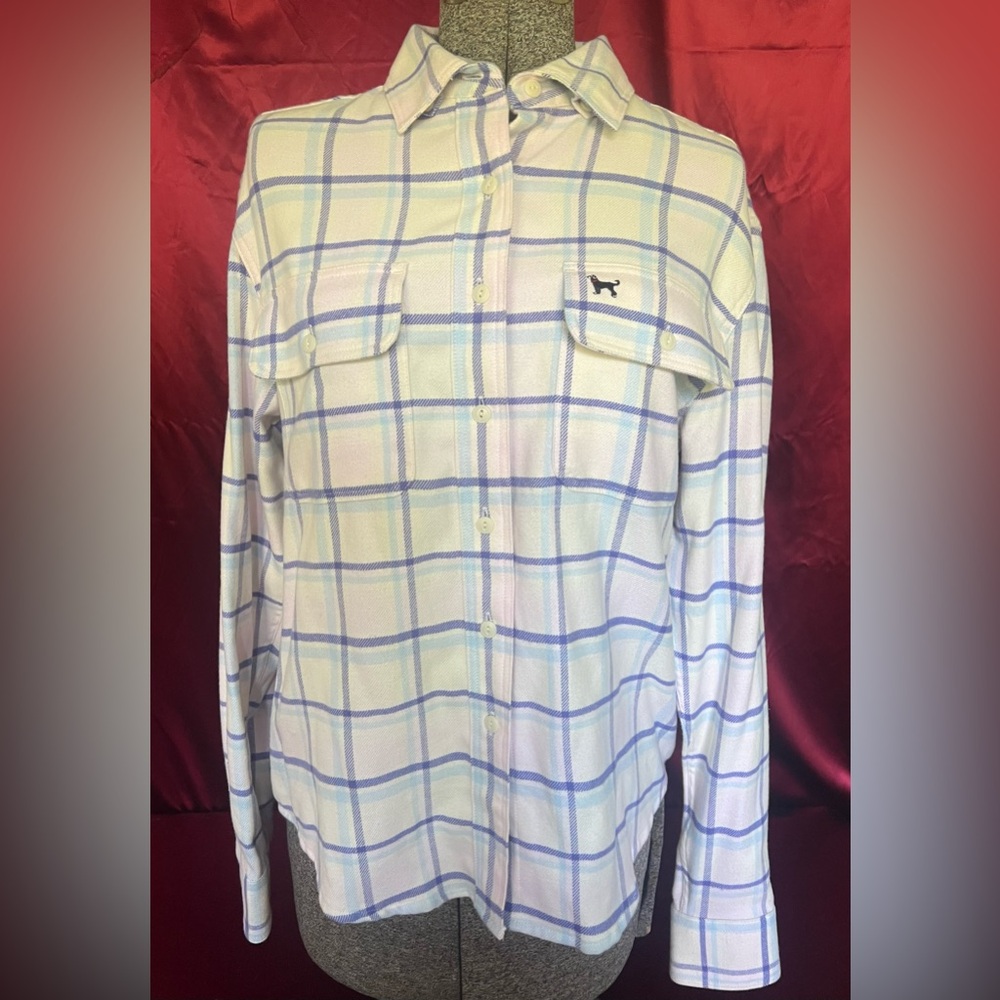 Black Dog Men's Blue and White Plaid Flannel Shirt
